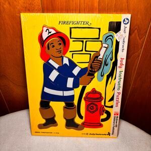 1974 Judy Instructo Learner Wood Wooden Vintage Firefighter Puzzle Sealed